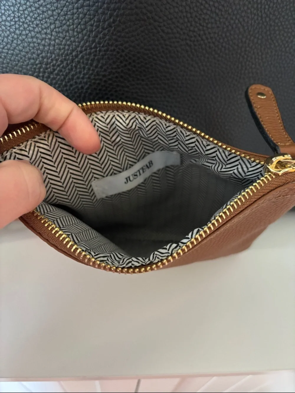 Large Black Leather Tote with Brown Accents